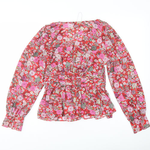 Marks and Spencer Womens Multicoloured Floral Polyester Basic Blouse Size 6 V-Neck