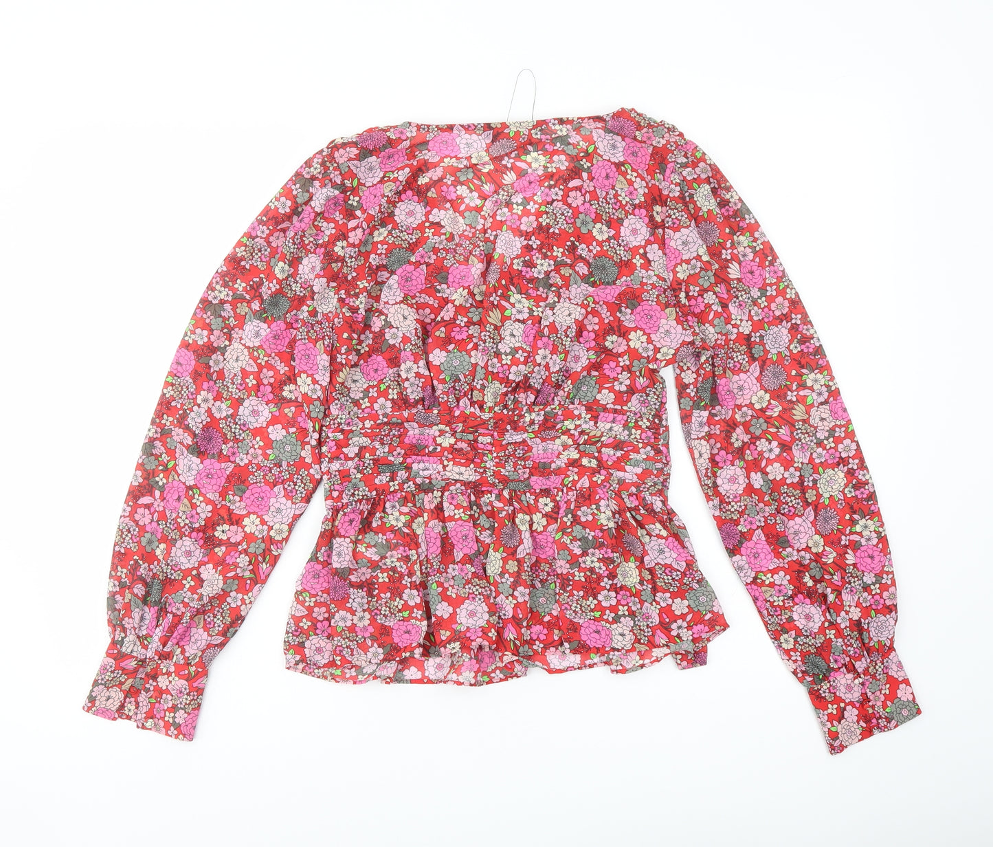 Marks and Spencer Womens Multicoloured Floral Polyester Basic Blouse Size 6 V-Neck