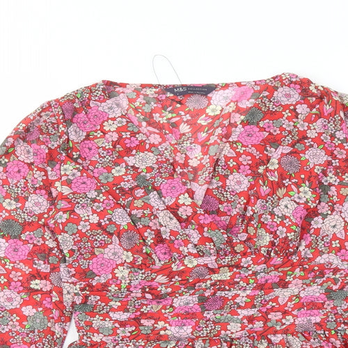 Marks and Spencer Womens Multicoloured Floral Polyester Basic Blouse Size 6 V-Neck