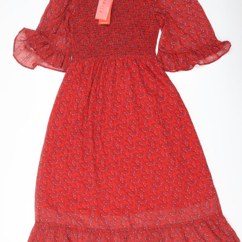 Finery Womens Red Floral Polyester A-Line Size 8 Mock Neck Pullover