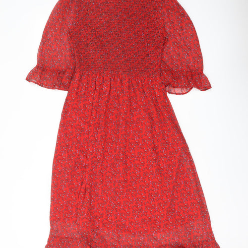 Finery Womens Red Floral Polyester A-Line Size 8 Mock Neck Pullover
