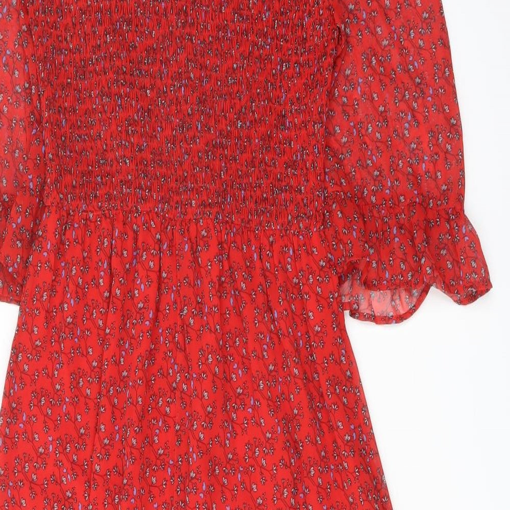 Finery Womens Red Floral Polyester A-Line Size 8 Mock Neck Pullover