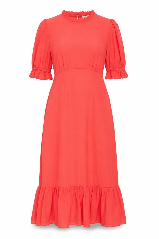 Front view of Finery women’s red polyester a-line, size UK 16, mock neck zip