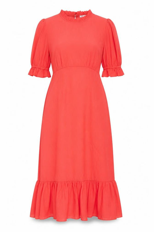 Front view of Finery women’s red polyester a-line, size UK 16, mock neck zip