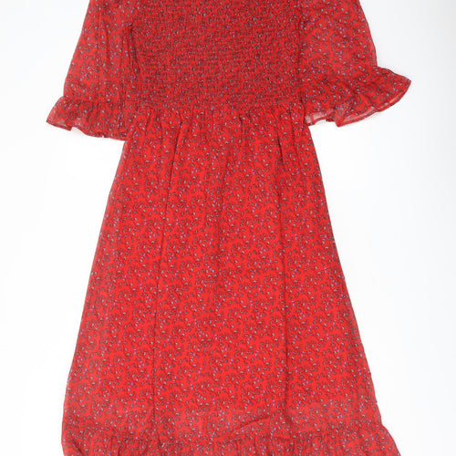 Finery Womens Red Floral Polyester A-Line Size 8 Mock Neck Pullover