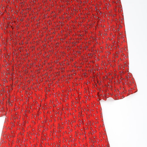 Finery Womens Red Floral Polyester A-Line Size 8 Mock Neck Pullover
