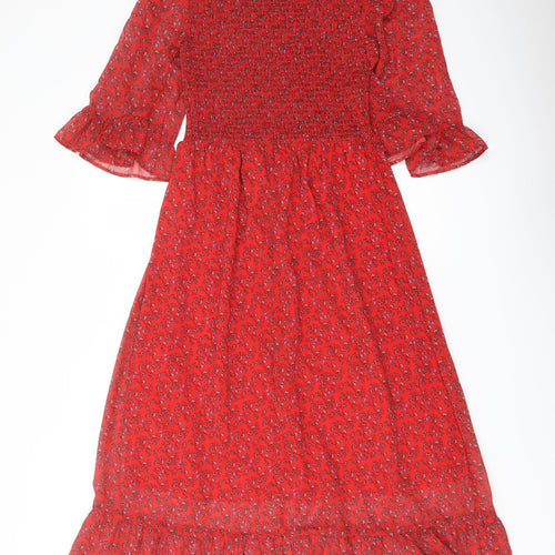Finery Womens Red Floral Polyester A-Line Size 16 Mock Neck Pullover