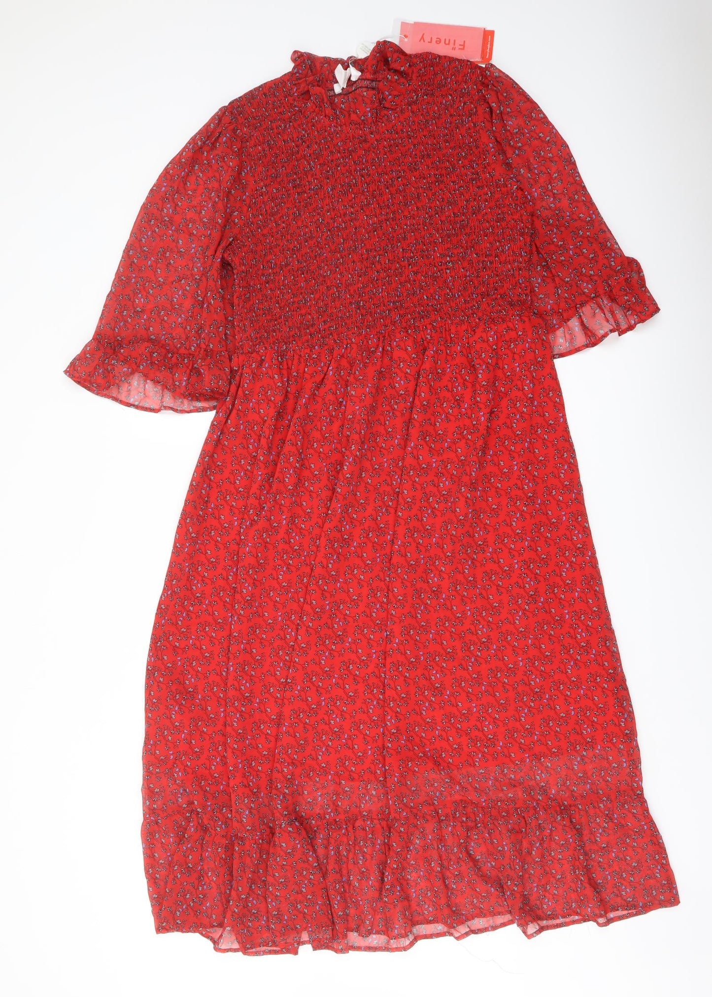 Finery Womens Red Floral Polyester A-Line Size 16 Mock Neck Pullover