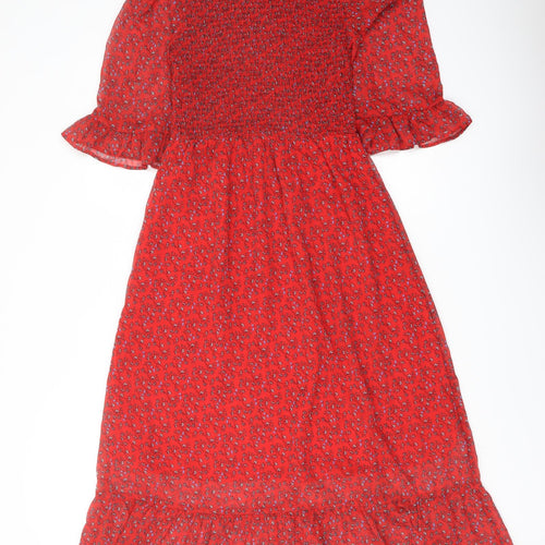 Finery Womens Red Floral Polyester A-Line Size 8 Mock Neck Pullover