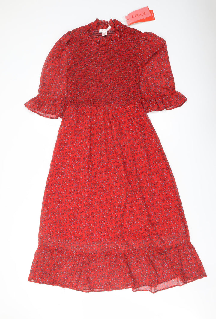 Finery Womens Red Floral Polyester A-Line Size 8 Mock Neck Pullover