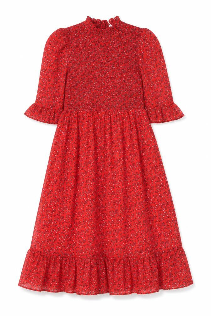Front view of Finery women’s red floral polyester a-line, size UK 8, mock neck pullover