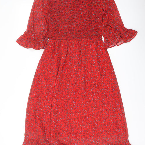 Finery Womens Red Floral Polyester A-Line Size 8 Mock Neck Pullover