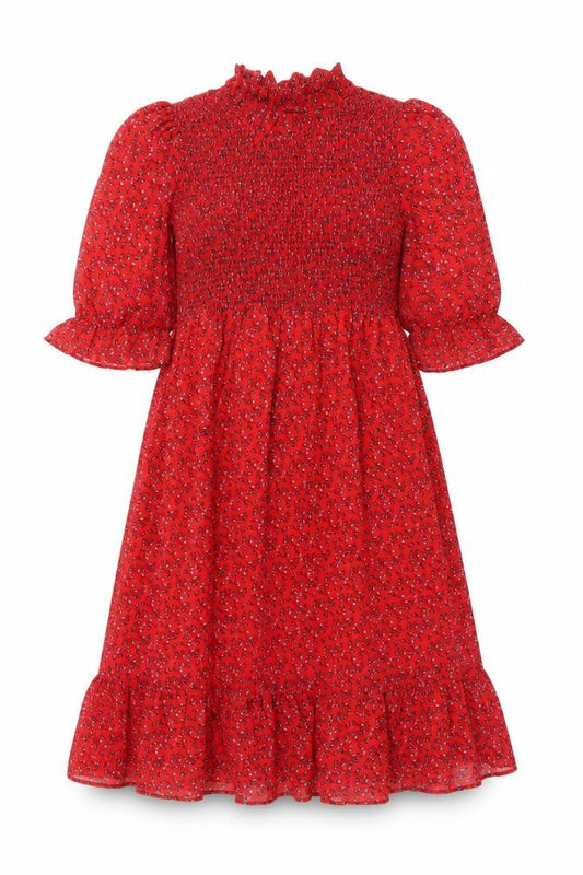 Front view of Finery women’s red floral polyester a-line, size UK 8, mock neck pullover