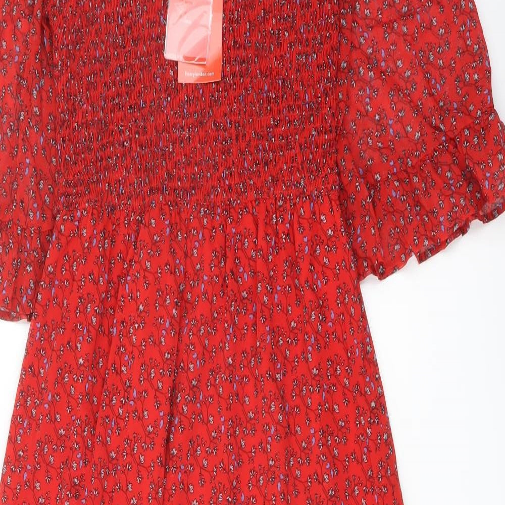 Finery Womens Red Floral Polyester A-Line Size 8 Mock Neck Pullover