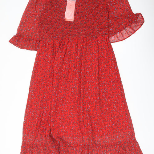 Finery Womens Red Floral Polyester A-Line Size 16 Mock Neck Pullover