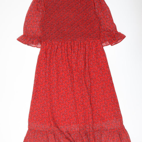 Finery Womens Red Floral Polyester A-Line Size 16 Mock Neck Pullover