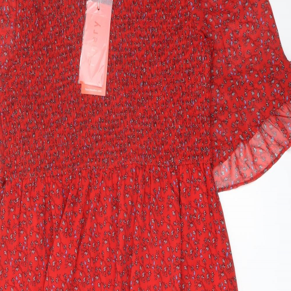 Finery Womens Red Floral Polyester A-Line Size 16 Mock Neck Pullover