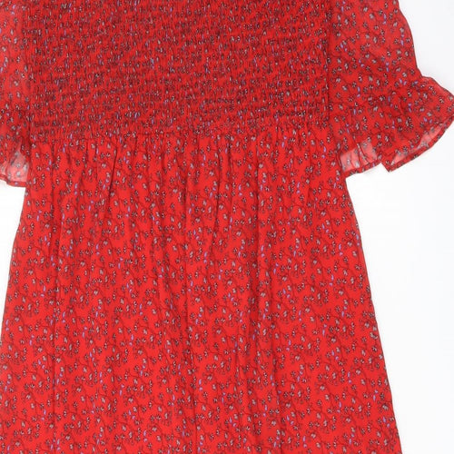 Finery Womens Red Floral Polyester A-Line Size 16 Mock Neck Pullover