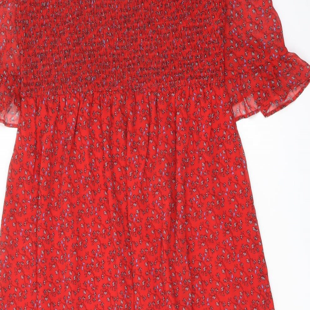Finery Womens Red Floral Polyester A-Line Size 16 Mock Neck Pullover