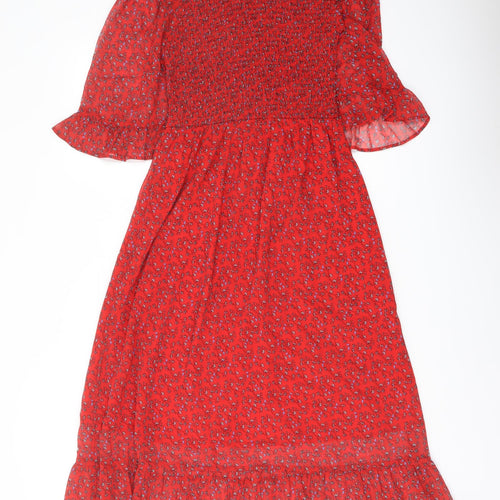 Finery Womens Red Floral Polyester A-Line Size 8 Mock Neck Pullover