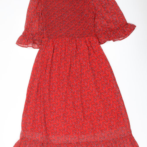 Finery Womens Red Floral Polyester A-Line Size 8 Mock Neck Pullover