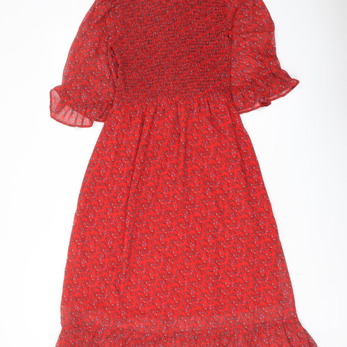 Finery Womens Red Floral Polyester A-Line Size 8 Mock Neck Pullover