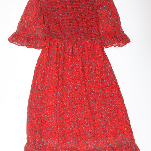 Finery Womens Red Floral Polyester A-Line Size 8 Mock Neck Pullover