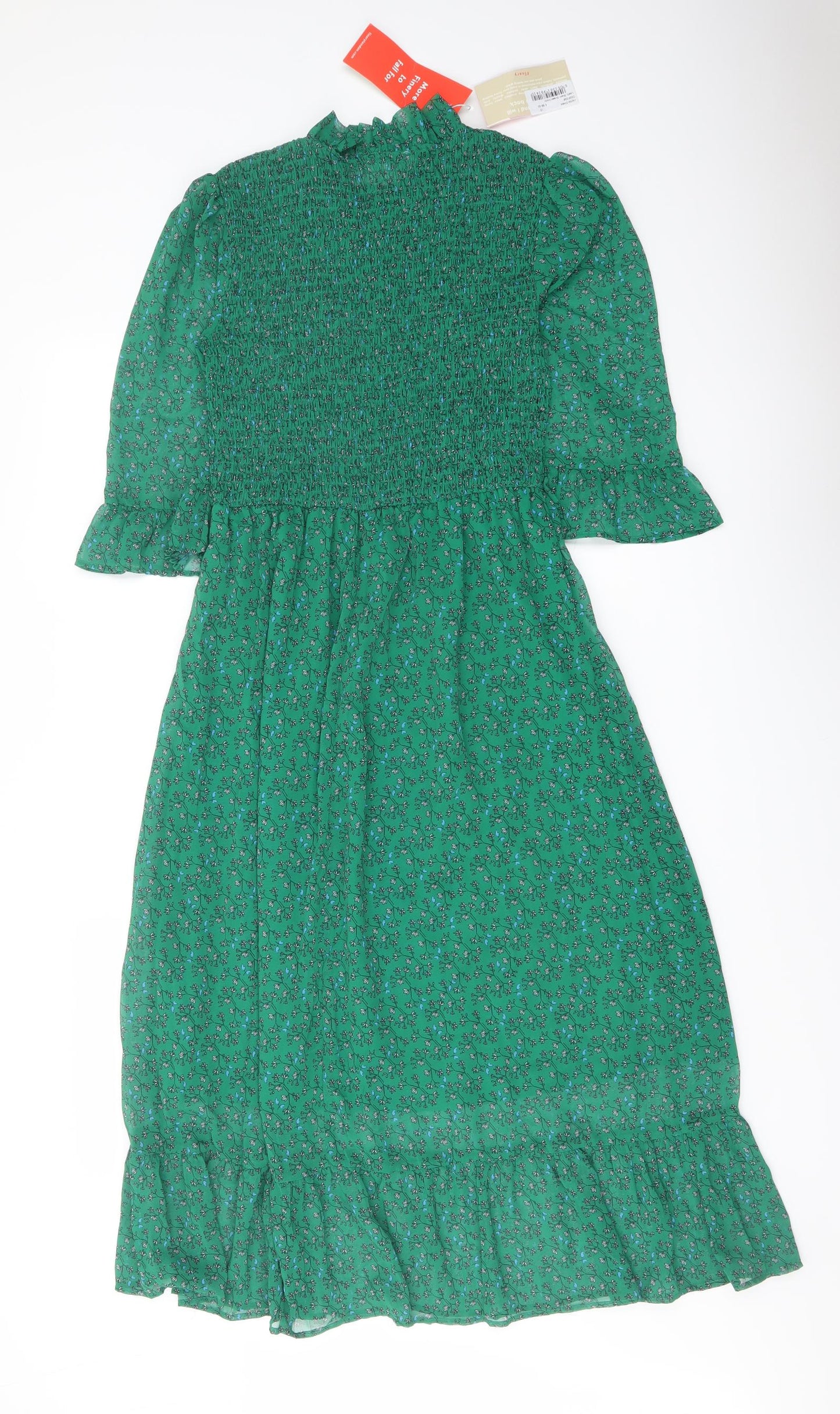 Finery Womens Green Floral Polyester A-Line Size 10 Mock Neck Pullover