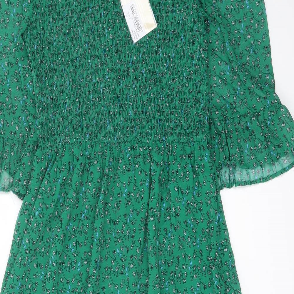 Finery Womens Green Floral Polyester A-Line Size 10 Mock Neck Pullover