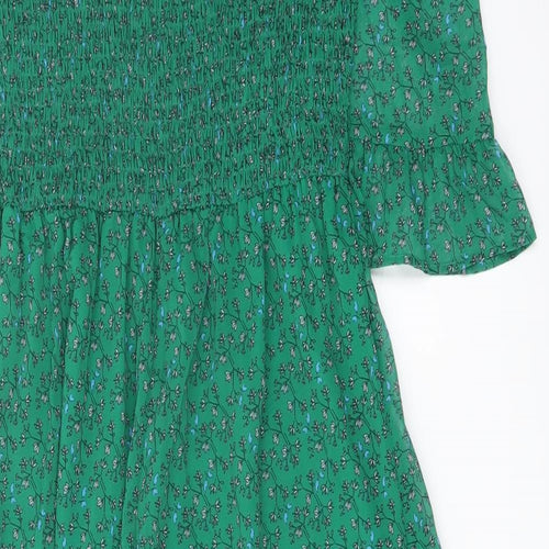 Finery Womens Green Floral Polyester A-Line Size 10 Mock Neck Pullover