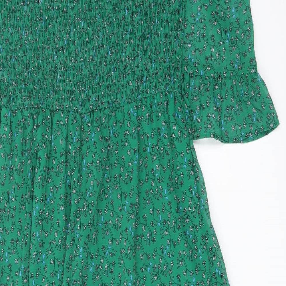 Finery Womens Green Floral Polyester A-Line Size 10 Mock Neck Pullover