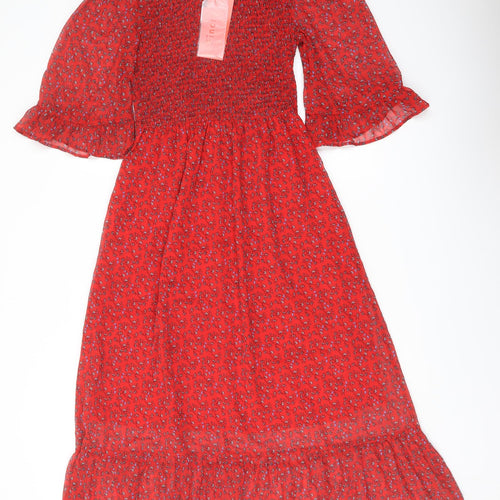 Finery Womens Red Floral Polyester A-Line Size 8 Mock Neck Pullover