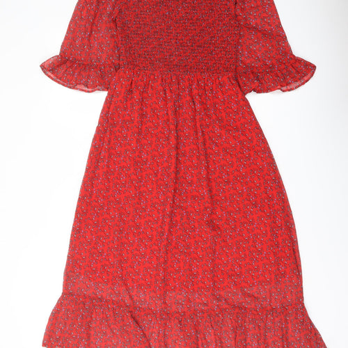Finery Womens Red Floral Polyester A-Line Size 8 Mock Neck Pullover