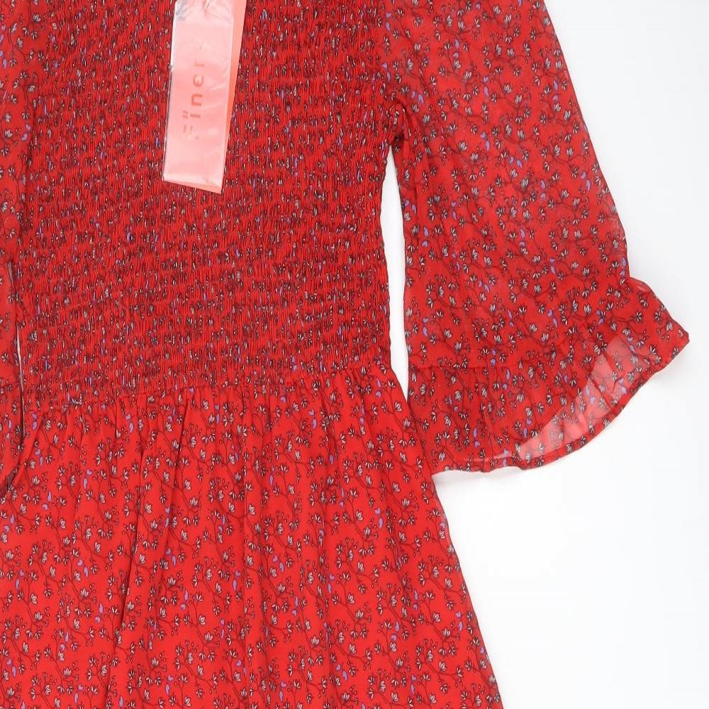 Finery Womens Red Floral Polyester A-Line Size 8 Mock Neck Pullover