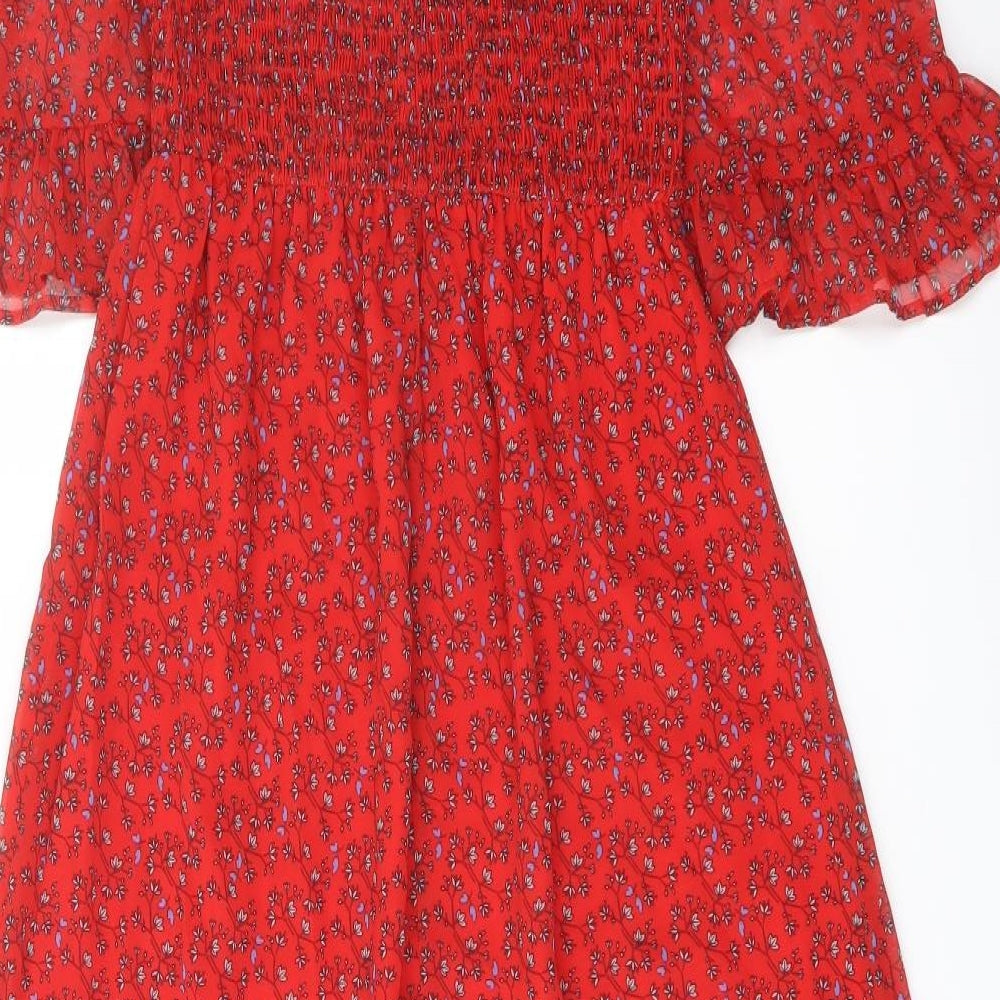 Finery Womens Red Floral Polyester A-Line Size 8 Mock Neck Pullover