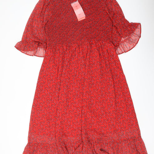 Finery Womens Red Floral Polyester A-Line Size 18 Mock Neck Pullover