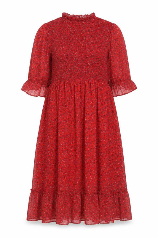 Front view of Finery women’s red floral polyester a-line, size UK 18, mock neck pullover