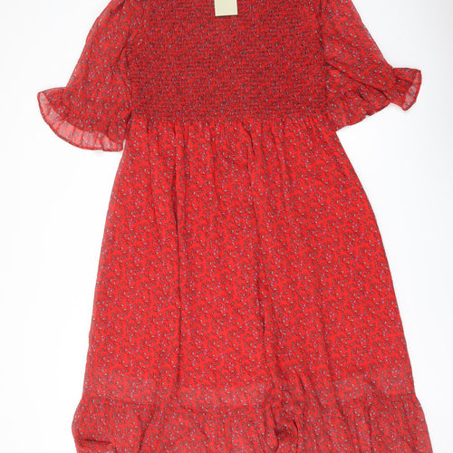 Finery Womens Red Floral Polyester A-Line Size 18 Mock Neck Pullover