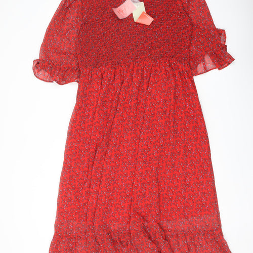Finery Womens Red Floral Polyester A-Line Size 18 Mock Neck Pullover