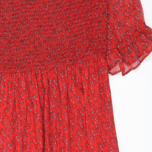 Finery Womens Red Floral Polyester A-Line Size 18 Mock Neck Pullover