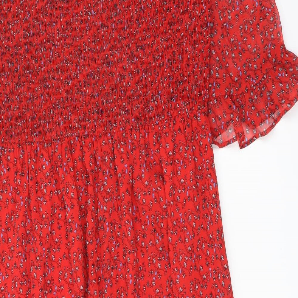 Finery Womens Red Floral Polyester A-Line Size 18 Mock Neck Pullover