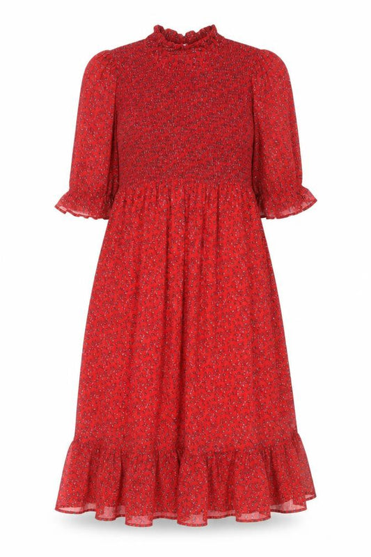 Front view of Finery women’s red floral polyester a-line, size UK 18, mock neck pullover