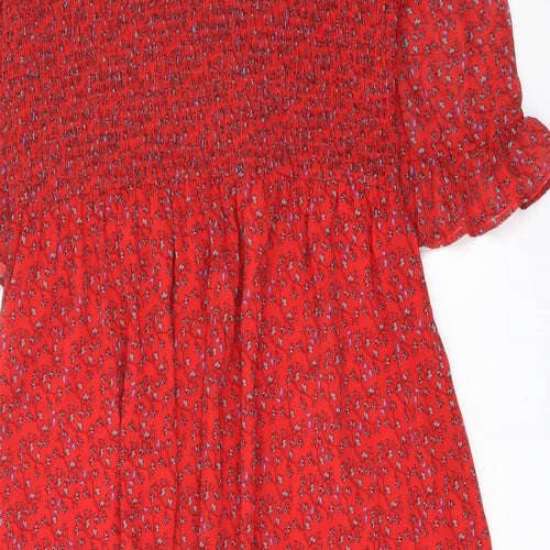 Finery Womens Red Floral Polyester A-Line Size 18 Mock Neck Pullover