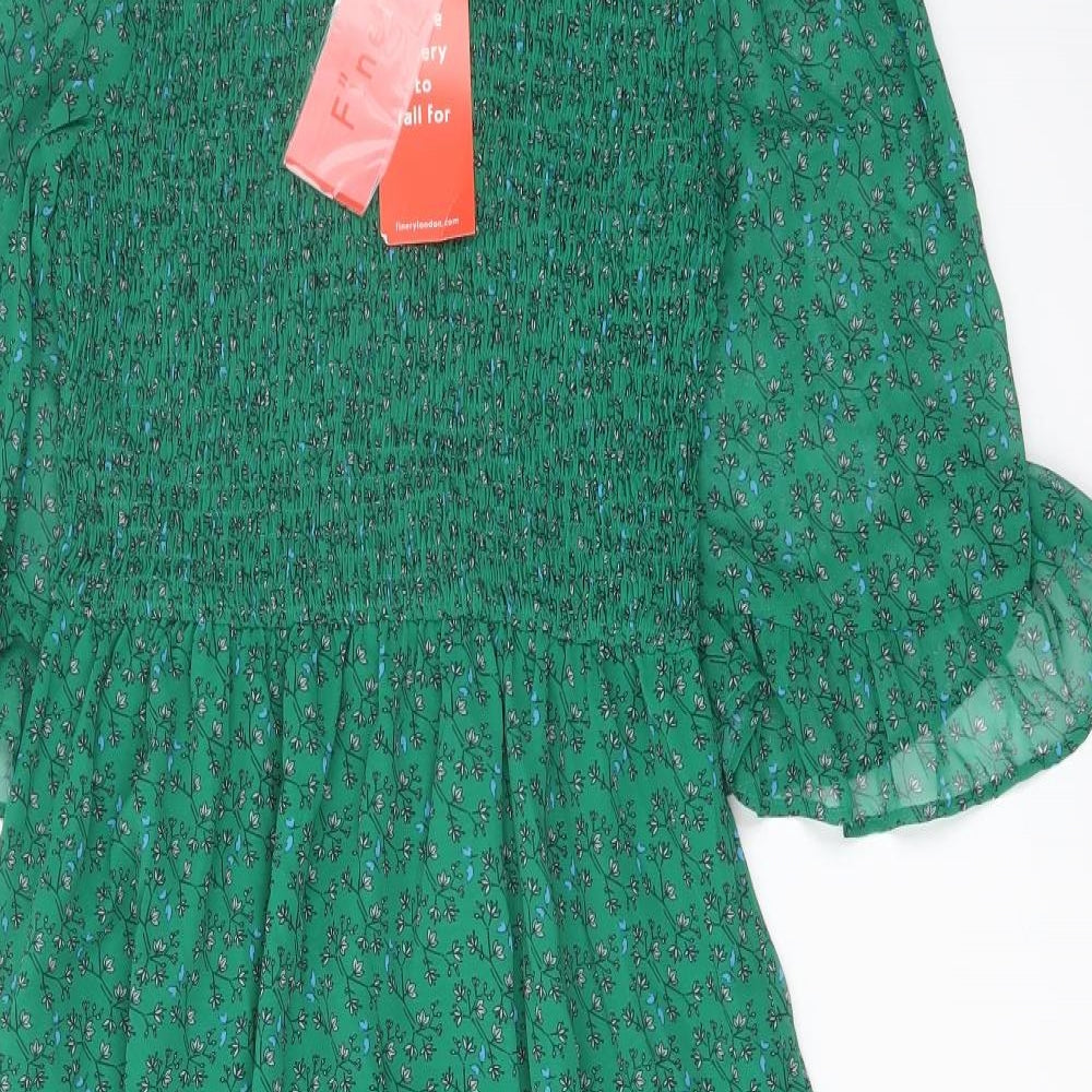 Finery Womens Green Floral Polyester A-Line Size 10 Mock Neck Pullover