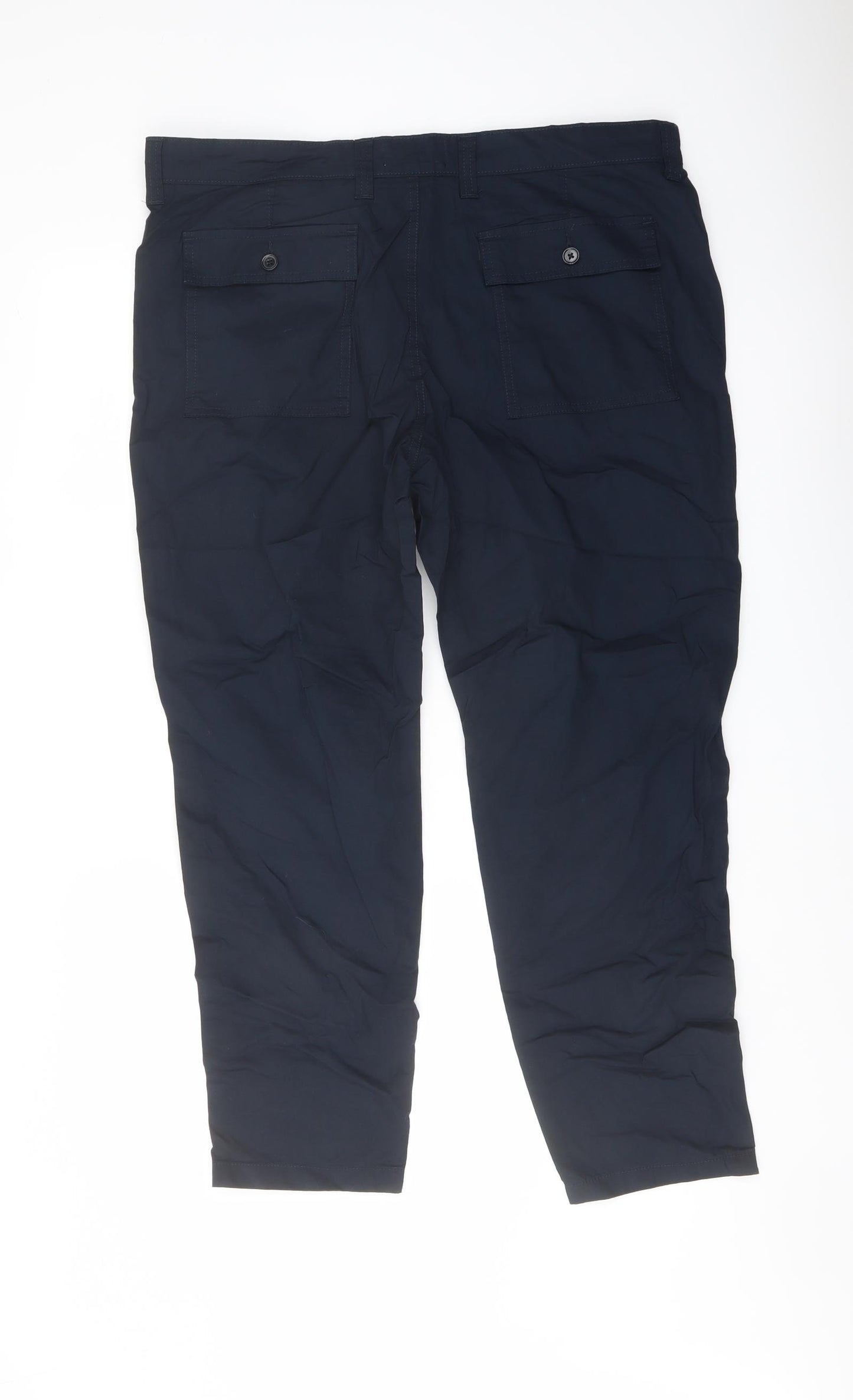 Marks and Spencer Mens Blue Cotton Cargo Trousers Size 38 in L29 in Regular Button