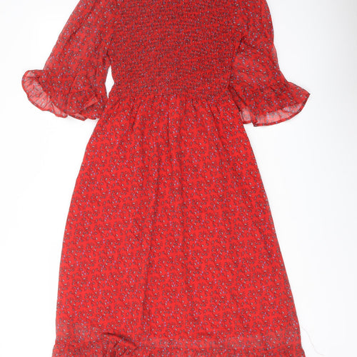 Finery Womens Red Floral Polyester A-Line Size 8 Mock Neck Pullover