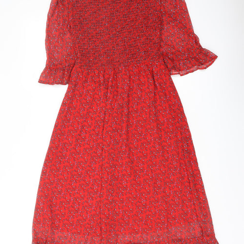 Finery Womens Red Floral Polyester A-Line Size 8 Mock Neck Pullover