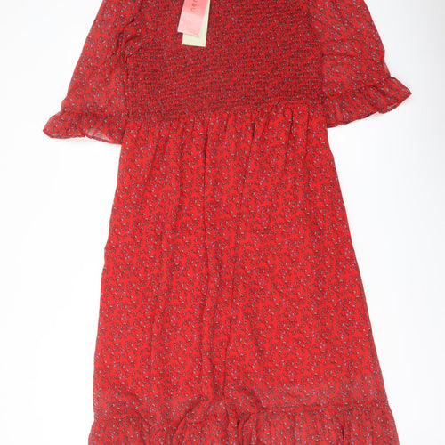 Finery Womens Red Floral Polyester A-Line Size 16 Mock Neck Pullover