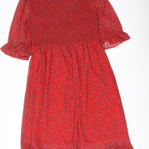Finery Womens Red Floral Polyester A-Line Size 16 Mock Neck Pullover