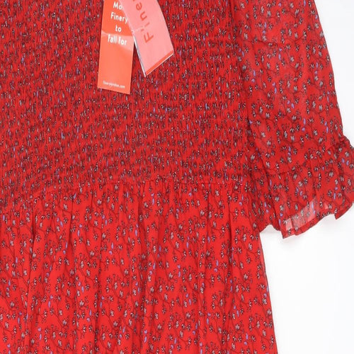 Finery Womens Red Floral Polyester A-Line Size 16 Mock Neck Pullover